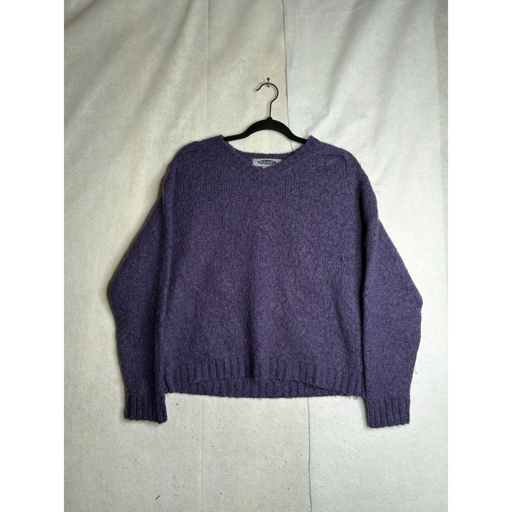 Old Navy Womens Small Purple Wool Blend Crew Neck Fuzzy Knit Sweater Pullover